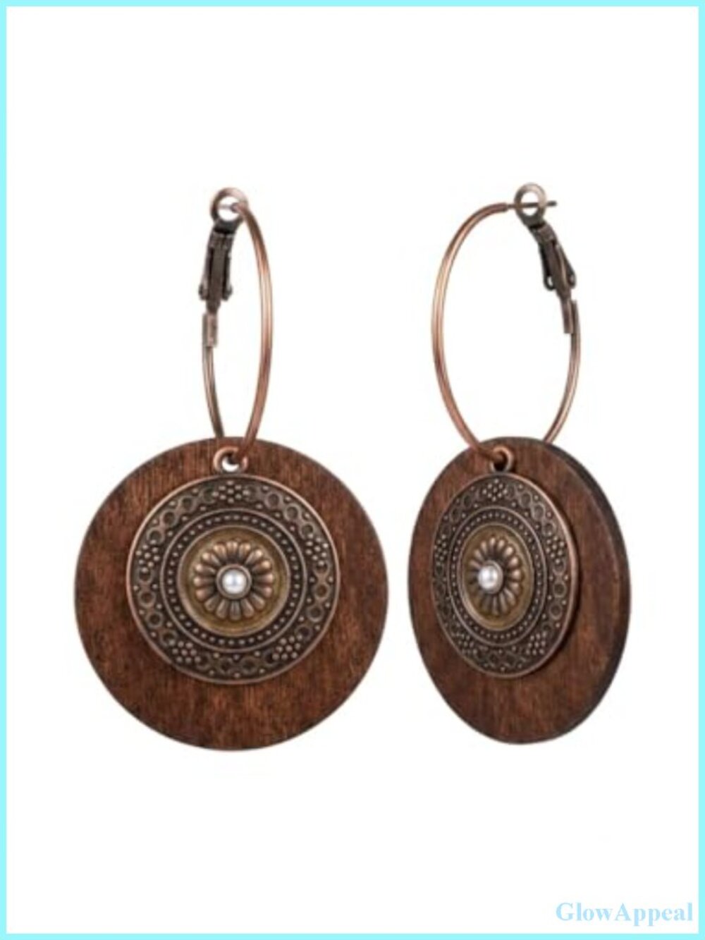 Boho Wood & Antique Brass Dangle Earrings Set Geometric Hoop Drop for Women